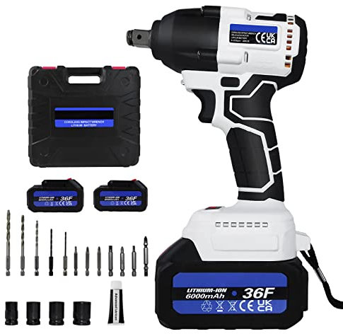 Schlagschrauber 1/2 Zoll Elektrische Schlagpistole, bürstenlose Elektroschrauber mit 2 x 6000 mAh Akkus und Ladegerät, 4 Steckdosen, 1/2 Zoll, 420 NM, 309 fb-lbs, 3200 U / min, LED-Arbeitslicht