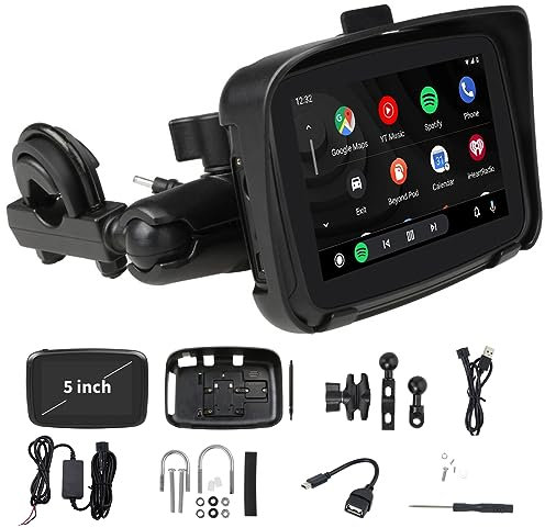Portable Screen for Motorcycle Wireless Apple Carplay Android Auto Multimedia Player 5¡° IPS Touchscreen Motorbike Bluetooth Monitor IPX7 Waterproof Built-in Speaker Support BT Helmet, Voice Assistant