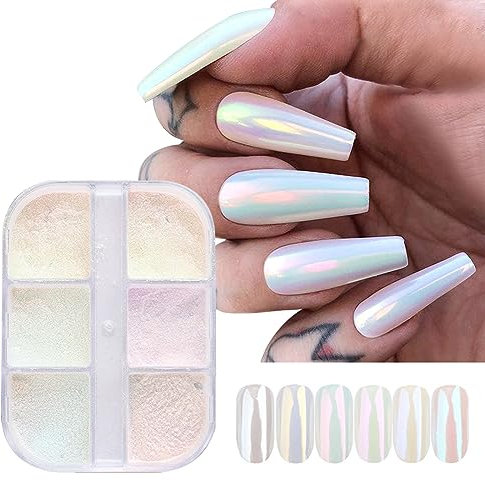GZSYY Perle Chrom Nagelpuder Spiegel Effekt Chrome Pigmente 6PCS Aurora Nail Glitter Chrome Nail Powder Chamäleon Nagel