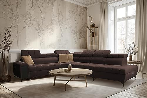 All4All Ecksofa mit Schlaffunktion Gonti XII 369 x 276 cm - Schlafsofa mit Bettkasten - Sofa in L-Form - Wohnlandschaft XXL Sofa - Eckcouch Groß - Seite Rechts - Dunkelbraun - Gewebe - Modern 26