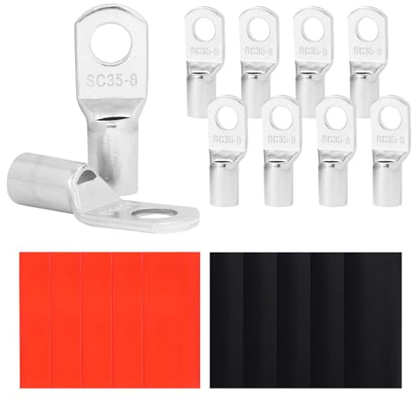 10PCS SC35-8 Tinned Copper Wire Lugs 2 AWG,Battery Cable Ends Terminal Connectors with Heat Shrink Tubing (SC35-8)