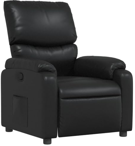 vidaXL Sillón Reclinable, Silla con Respaldo Reposabrazos, Sillón de Televisión Relax Descanso, Asiento para Salón, Cuero Sintético Negro