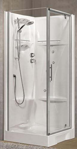 Novellini New Holiday GF90 Idromassaggio 90x90 cm Cabina Doccia Multifunzione Apertura 1 Anta Battente Angolo Destro Sinistro Miscelatore Termostatico Vetro Trasparente Profilo Silver Altezza 206 cm