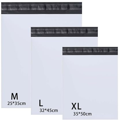 Rshuhx Versandbeutel Plastik Versandtaschen 25cm*35cm/ 32cm*45cm/ 35cm*50cm Versandtüten für Kleidung Kleine Schuhbox Hemd und Pullover Selbstklebend und Blickdicht (3 Tailles Mixed 30pcs Weiß)