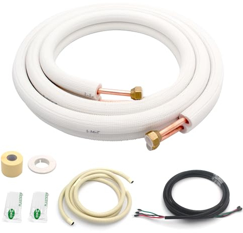 TAUROX 13FT Mini Split Line Set 1/4 & 3/8 O.D Copper Pipes Tubing and 3/8 White Thickened PE Insulation Coil, for Mini Split Air Conditioning or Heating Pump Equipment and HVAC with Flared Nuts.