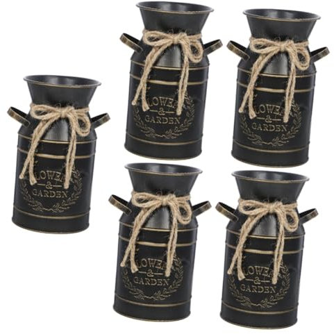 INOOMP 5pcs Vintage Metal Planter Flower Bucket Rustic Decorative Jug for Home Office Garden