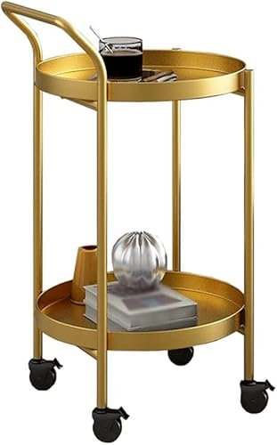 Rollwagen Mit Rädern, Barwagen Aus Metall, Runder Mini-getränkedrehwagen, Schlanker Getränkeaufbewahrungswagen, Drehbares Eckregal, Dekorativer Runder Servierständer, Beist(Size:52*40cm,Color:Gold)