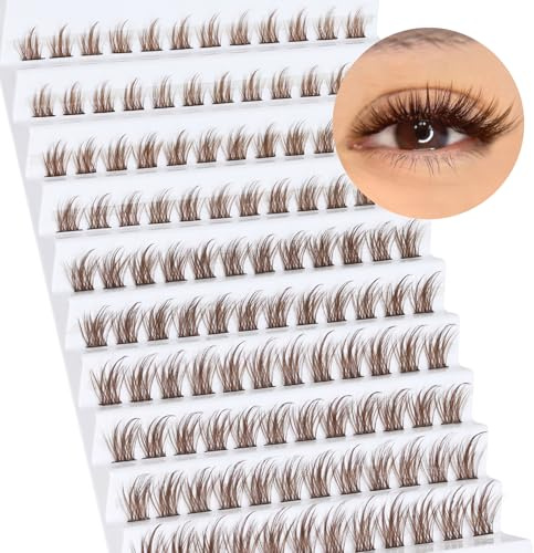 Veleasha Braune Wimpern-Cluster 120 Stück DIY-Wimpernverlängerung D-Locken-Wimpern-Cluster Dünne Künstliche Wimpern Natürlicher Look Zu Hause (Fairy Brown 8–16 mm)