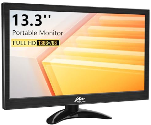 Kenowa 13,3 Zoll VGA Tragbarer Monitor FHD 1366 * 768 Bildschirm LCD Externe Monitor mit HDMI VGA AV BNC USB Kopfhörerbuchse für PS3 PS4 Mac Raspberry Pi B Computer Laptop