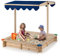 GYMAX Sabbiera per Bambini con Tetto Regolabile, Sandpit Giochi all'Aperto in Legno di 121 x 121 cm, Aiuola per Giocare con Tetto UV-Resistente e Design a Fondo Aperto per Giardino e Spiaggia