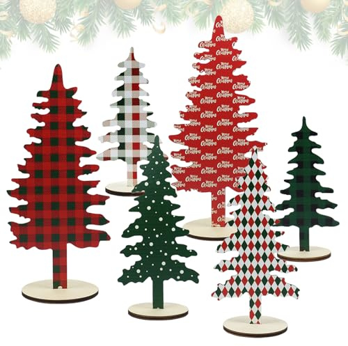 Mini Weihnachtsbaum, 6 Stück Kleiner Weihnachtsbaum,Mini Holz Tannenbaum Deko,Weihnachtsbaum Klein,Weihnachtsbaum Tischdeko mit Holzen Basis,Weihnachtsbaum Holz für Weihnachtsdeko Tischdekoration