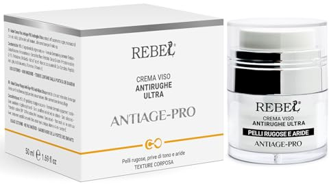 Rebel Antiage Pro Crema Viso Effetto Antirughe Ultra | Crema Antirughe e Antietà Giorno e Notte| Trattamento Rughe Intensivo | Con Peptidi e Acido Ialuronico | 50 ml
