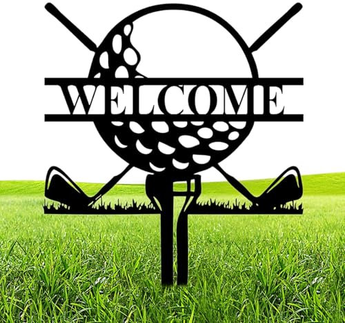 Golf-Hofpfahl | Golf-Tee-Willkommensschilder | Metall, rostfrei, hohl, Golf-Gartenpfahl, Schild, Dekorationen für den Außenbereich, Hof