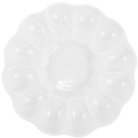 HOMOBABE Bandeja CeráMica para Huevos Rellenos con Compartimentos MúLtiples Plato Reutilizable para Servir Huevos Duros Estable para Cocina Y DecoracióN De Pascua 8.14X8.14X1.10In