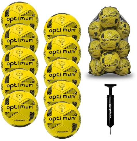Optimum Classico Football Bulk Pack for Indoor/Outdoor Training & Matches | Elite match ball available in sizes 3-5; packs of 10-25 with bag & ball pump. Crafted for a sharp touch & consistent strike.