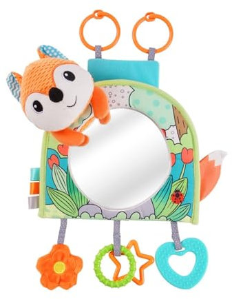 AQCQDQ Babyschale Spielzeug, Kinderwagen Spielzeug mit Spiegel, Activity Spirale Hängespielzeug, Autositz-Spielzeug für Jungen und Mädchen (29 * 30 cm,Orange Fuchs)