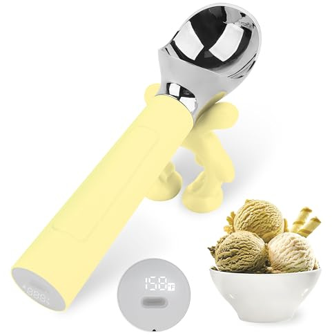 LT LAUDTEC Heated Ice Cream Scoop, Rechargeable Electric Warming Scooper, Heats to 158F for Hard Ice Cream, IP67 Waterproof, Easy for Seniors & Kids (Yellow)