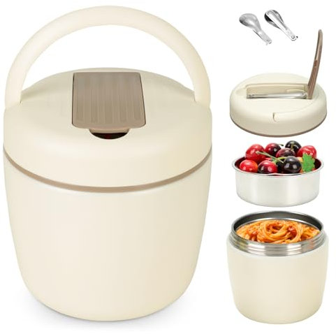 Cozary Thermos per Alimenti Caldi 1200 ml, Contenitore Termico per Alimenti Caldi in 304 Acciaio Inox, Lunch Box Termico con Cucchiaio Pieghevole per Zuppa, Pasta