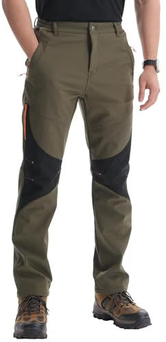 PrimeCrest Walking Hiking Trousers Men Ski Waterproof Winter Fleece Lined Thermal Trekking Trousers Softshell Outdoor Trousers Fishing Warm Thermal Pants Green 32