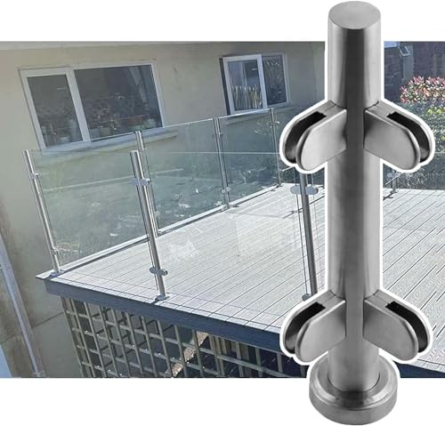 Poteau de balustrade rond en verre pour extérieur/terrasse, jardin, balustrade d'escalier avec pince – et solution de sécurité élégante pour la maison, le balcon