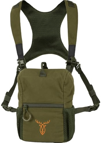 Pirscher Gear Bino Harness – Fernglastasche/Brusttasche für Jagd, Tragesystem grün, geräuschlos, modular, Molle
