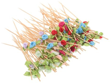 Cabilock Palillos de Cóctel de Madera 12cm Diseño Rosa Pack 100 | Palillos Aperitivo Decorativos para Aperitivos y Fiestas, para Restaurantes y Reuniones Familiares, Resistentes y Versátiles