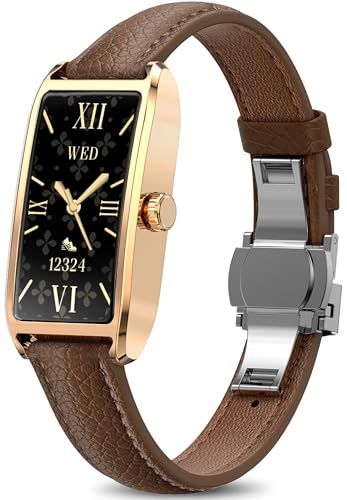 Smartwatch Damen Elegant Dünn Fitnesstracker Eckig Damenuhr 1.13 AMOLED Fitnessuhr Frauen Herzfrequenzmesser Schrittzähler Schlafanalyse Menstruationszyklus Pulsuhr Gold IP68 Wasserdicht Sportuhr