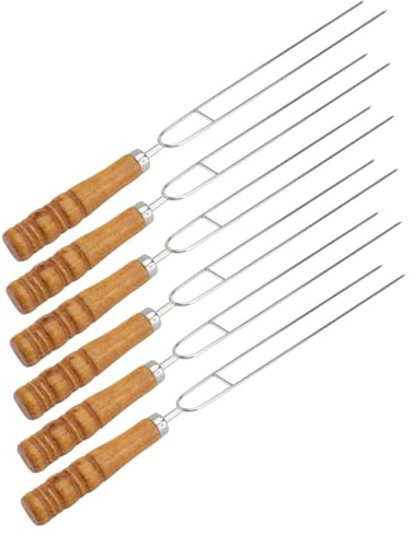 Gatuida 6pièces Brochettes à Barbecue à Dents Bâtonnets Bois Pour Rôtir Viande Légumes Réutilisables Lavables