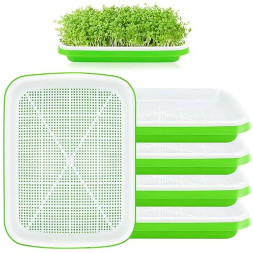 thirei Keimschalen für Sprossen 5 Stück, Keimschale 32cm x 25cm Saatgut Keimschale, für große Samen Keimung Tablett Keimbox, für Mungbohnen, Alfalfa, Weizengras