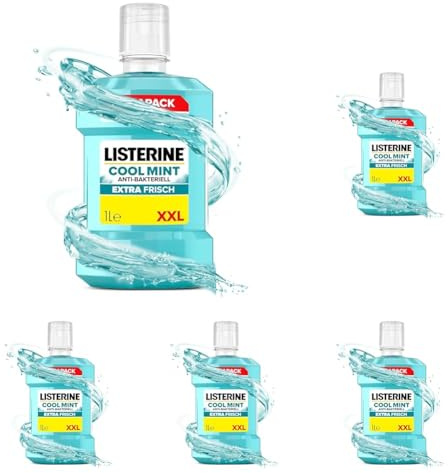 LISTERINE Cool Mint Mundwasser 1000 ml, antibakterielle Mundspülung mit ätherischen Ölen und intensivem Minzgeschmack, Zahnpflege-Spülung reduziert Zahnbelag und bekämpft wirksam Mundgeruch