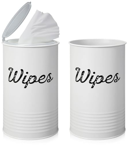 Frienda 2 Pcs Metal Wipe Holder for Kitchen Disinfectant Wipes Dispenser Farmhouse Vintage Countertop Sanitizing Wipe Storage Container Organizer Caddy for Bathroom Office up to 80 Cont (White)