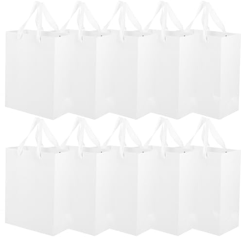 Beaupretty 10 Pezzi Sacchetti di Carta con Manici per Regali, Borse Tote Bianche per Dolciumi e Confezioni, Sacchi da Imballaggio Leggeri e Pratici per Feste e Compleanni, Dimensioni