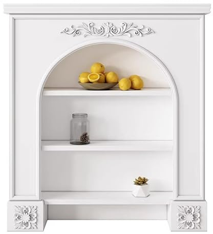 Étagère de cheminée blanche vintage française, armoire décorative rangement ouverte à 3 niveaux Manteau de cheminée(Grand)