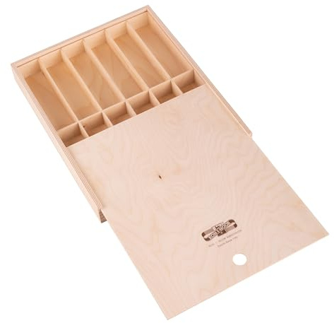Holzbox Holzschiebebox Gross für Stifte Pinsel Druckbleistifte, etc. KOH-I-Noor Stiftebox Aufbewahrungsbox Pinselbox Stifteköcher