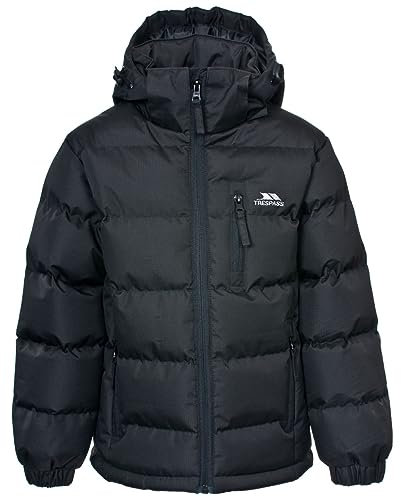 Trespass Jungen Wasserdichte Regenjacke Mit Abnehmbarer Kapuze TUFF, Black, 11/12, MCJKCAI20004_BLK11/12