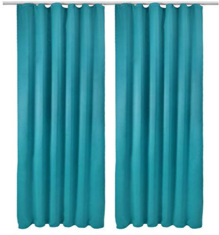 Beautissu 2er Set Blackout Vorhang Blickdicht 140x245 cm Türkis – Kräuselband Verdunklungsvorhänge Gardine Set mit Universalband für Lange Fenster Wohnzimmer Schlafzimmer – Amelie BK