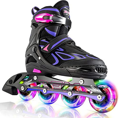 2PM SPORTS Verstellbar Inliner für Kinder, Leucht Inline Skates Rollschuhe für Damen/Herren (Violett L)