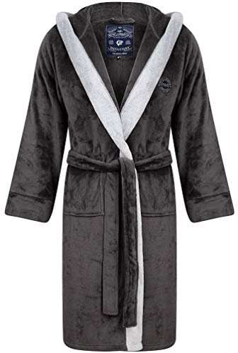 Buckingham Soft Fleece Bonded Dressing Gown with Hood in Dark Grey – Tokyo Laundry - L