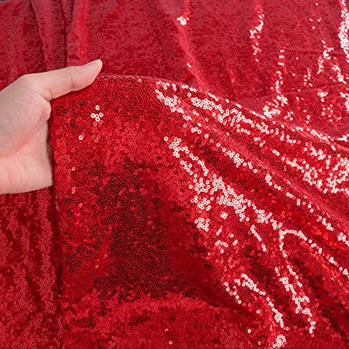 ShinyBeauty Red Flip Sequins Fabric - Glitter Sequin Material by The Yard for Wedding Dress (Red, 1 Yard)