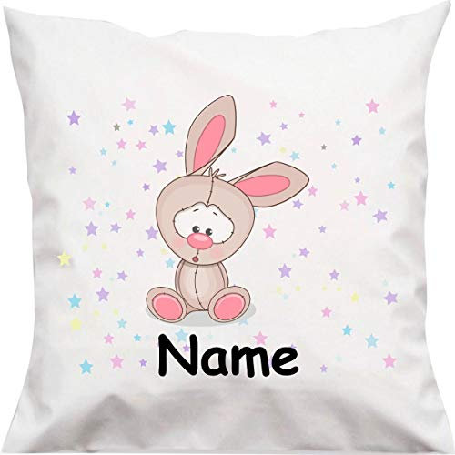ShirtInStyle Kopfkissen, Hase mit Wunschname, Text, Wunschtext, Kinder Kinderzimmer Deko, Dekokissen mit Füllung, Motiv, Logo, Name, Größe 40x40cm