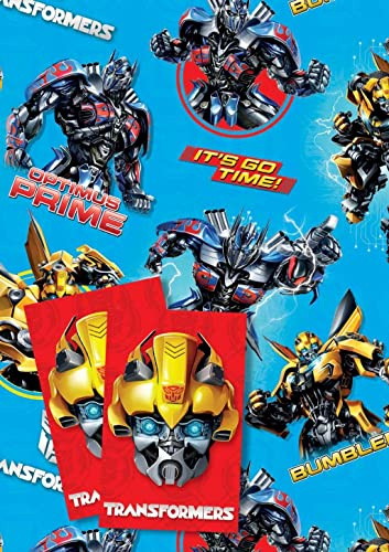Transformers Geschenkpapier, 8 Blatt, 8 Etiketten, Blatt, Größe 70 x 50 cm, offizielles Produkt, verantwortungsvoll bezogen