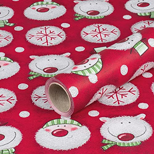 Natürlich verpacken Geschenkpapier Schneemann und Eisbär, Rot, Weihnachtspapier, 0,70 x 10 m