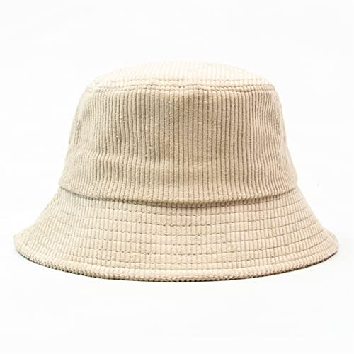 FORLUZ Fischerhut, Damen Cord Bucket Hat Herren Lässiger Winter Warmer Einfarbiger Hut Breiter Krempe Sun Fishing Bucket Hat Damen Fluffy Bucket Hat (Color : Beige, Size : One Size)