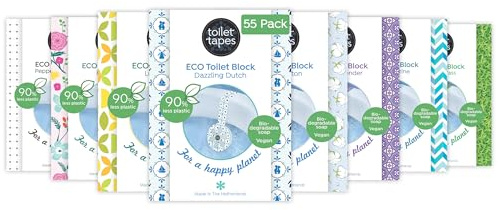Toilet Tapes - Bloc WC Adhésif, 90% Moins de Plastique - Parfums Longue Durée pour 220+ Chasses - Alternative Nettoyant WC - Assortiment de 55, Pastille Chasse d'Eau, 1 Unité