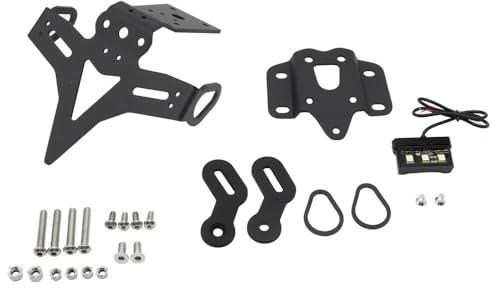 Shkalacar Support de Plaque d'immatriculation de Moto, Kit d'élimination des Ailes avec lumière LED, Universel Porte Plaque Immatriculation, Compatible avec MT-07 MT07 FZ-07