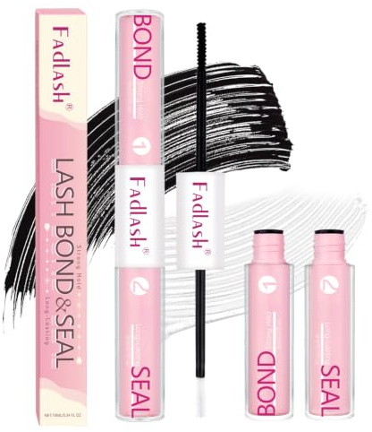 FADLASH Bond & Seal Colle pour Cils en Clusters – Fixation Longue Tenue, Résistante à l’Humidité, Sans Latex, Formule Douce pour Yeux Sensibles – 0,6+0,6 ml – Tube Transparent + Bouchon Rose