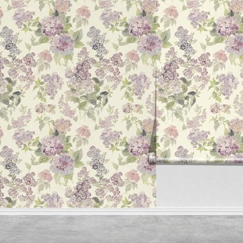 JiffDiff Floral Wallpaper Peel and Stick Modern, Purple Lilac Flower Wall Paper, Vintage Self Adhesive Wallpapers for Bedroom or Furniture Decor, Removable Renter Friendly Contact Paper 480 X17.3