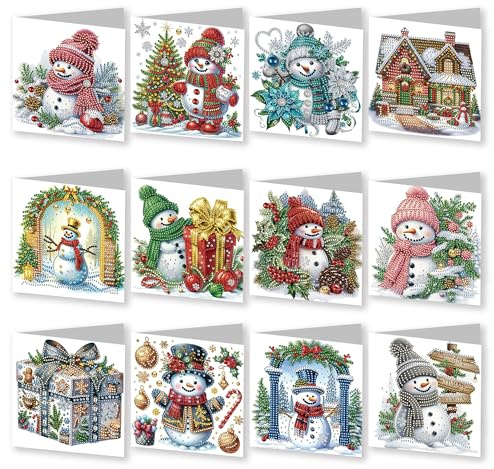 CXINLky 5D DIY Diamond Art Painting Karten, 2024 Weihnachten Diamond Art Painting Karten, 6 Stuck Weihnachtskarte, Geschenkkarte Weihnachten für Familie, Liebhaber,Freunde (06-Weihnachtsschneemann)