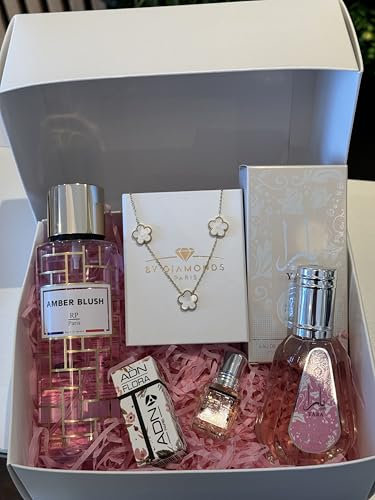 Coffret cadeau FEMME parfait pour offrir, idée cadeau Noël SAINT VALENTIN, 1 parfum yara rose+ 1 brume parfumée + un collier en acier inoxydable+ 1 roll on (musc 5ML)