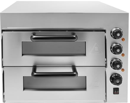 Pizzaofen Elektrischer Backofen 20L Pizzamaschine Kommerzieller 3000W Doppellagig Elektro-Ofen bis 450 °C Innenbereich Electric Oven für 14-Zoll Pizza mit Timer, Innenbeleuchtung & Sichtfenster